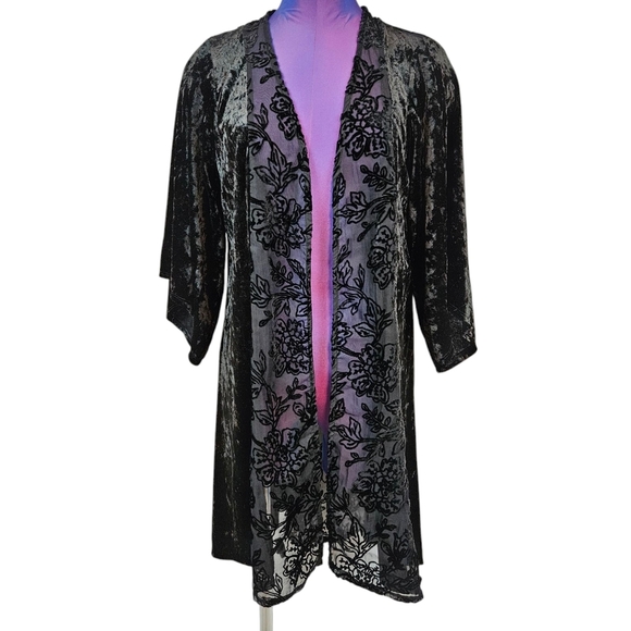 Knox Rose Black Velvet & Sheer Panel Duster Kimono‎ Size M/L Women's C78 - Picture 8 of 8